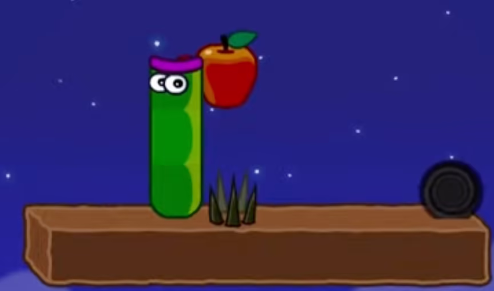 Apple Worm Level 21 Step 1: Align with the apple near the spikes
