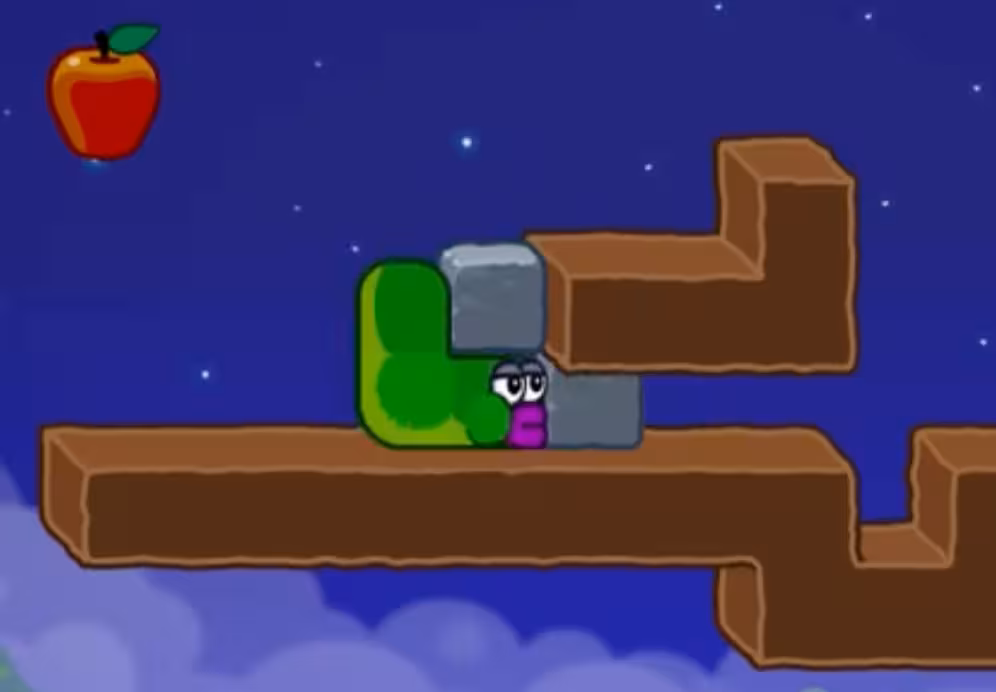 Apple Worm Level 16 Step 3: Push the lower stone block to the right
