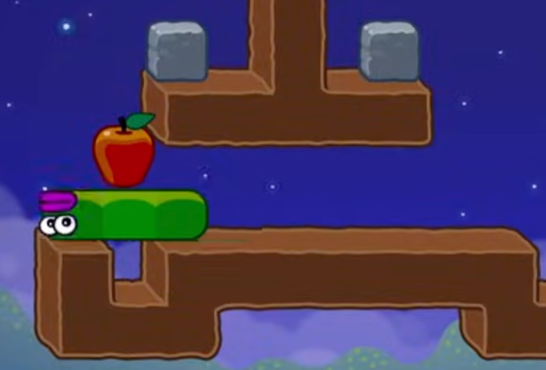 Apple Worm Level 20 Step 1: Adjust posture and move left to the end of the dirt block
