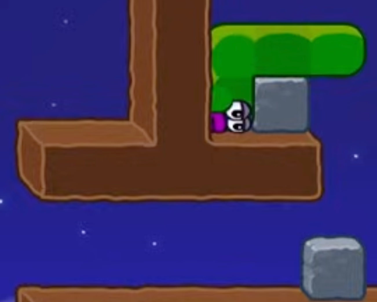 Apple Worm Level 20 Step 10: Move to the left side of the stone block again to control the next drop