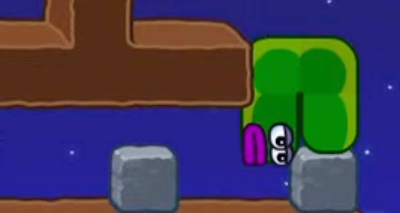 Apple Worm Level 20 Step 13: Push the upper stone right one step onto the edge, then move up, right, and down to match the frame