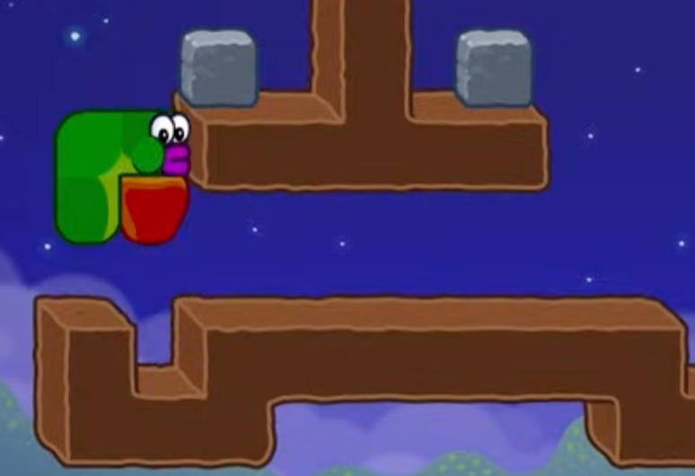 Apple Worm Level 20 Step 2: Move up, step right once, and use the apple to reach the upper-right dirt block