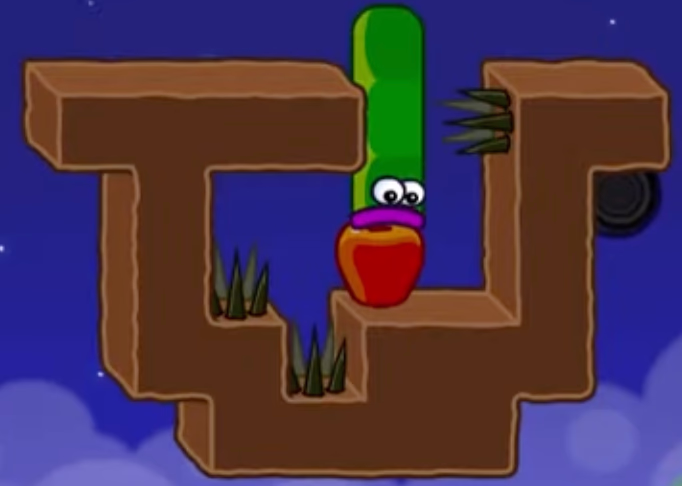 Apple Worm Level 22 Step 1: Move to the right edge and drop down to directly above the apple