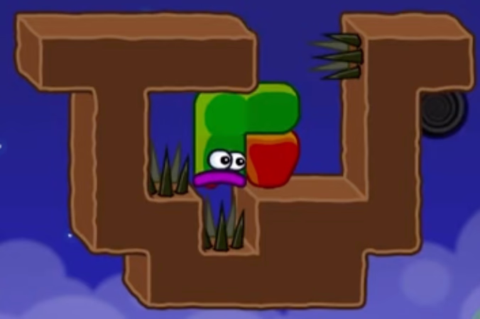 Apple Worm Level 22 Step 2: Move left one step, then move down one step to set up the apple approach