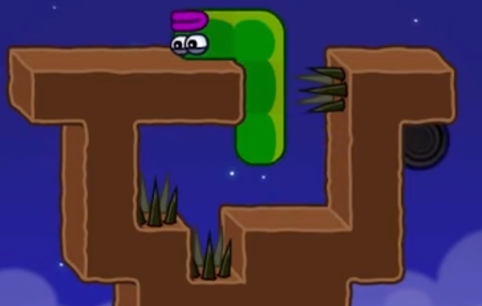Apple Worm Level 22 Step 5: Move up one step and left one step onto the upper-left dirt block